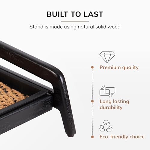 Anji Mountain Heavy Duty Waterproof Wooden Shoe Storage Mat Organizer/Boot Storage Tray Multi Use for Entryway with Coir, Tan and Black Insert, 1 Tier, Fits 2 Pair (26.5" Wide) - color: Tan and Black, size: 1 Tier, Fits 2 Pair, style: Tan and Black