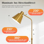 High-end Gold Brass Floor Lamp Bright 12W LED Light, Adjustable in Three Colors and Height, Electroplated Iron Lamp Post,Exquisite Craftsmanship,Standing Lamp for Living Room Bedroom Office Reading - color: Gold
