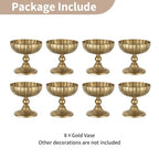 NUPTIO Gold Compote Vase for Centerpiece: 7.95" Tall Pedestal Footed Bowl for Flowers - Distressed Brass Urn for Wedding Table Decorative Set of 8 - size: 8.15"H - 8pcs