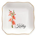 Ship Next Day, Personalized Ceramic Jewelry Dish, Custom Birth Flower & Name Trinket Tray for Mother's Day, Bridesmaid, Birthday Gift - Waved Square - color: Birth Flower Jewelry Tray-waved Square
