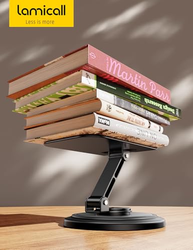 Lamicall Cell Phone Stand for Desk - [360° Rotation] Sturdy Adjustable Desktop Phone Holder, Foldable Mobile Stand, Office Desk Accessories Gifts for iPhone 17 16 15 14 Pro Max, Galaxy S26, Cellphone - color: Black