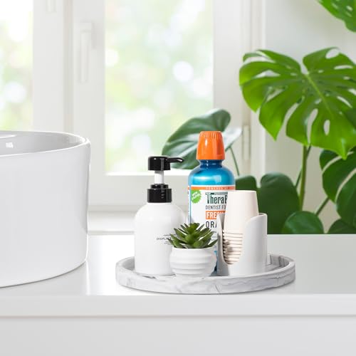 Silicone Bathroom Tray Round Vanity Tray Decorative Soap Holder Kitchen Countertop Organizer Coffee Table Decor for Candle, Perfume, Plant, 10 Inch, Marble Grey - color: Marble Grey, size: 10"