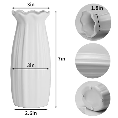 White Ceramic Vase 7 inch Small Vase Can be Used as Bedroom Study Living Room Dining Table Home Decoration Suitable for Wedding Flower Arrangement Design Bohemian Style (HPBY-03) - color: Hpby-03