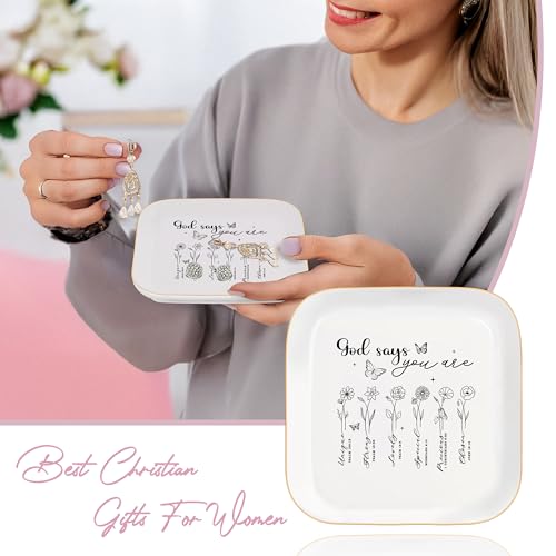 God Says You Are - Christian Bible Verse Jewelry Dish Trinket Tray - Unique Ceramic Ring Jewelry Tray for Women (God says you are) - style: God says you are