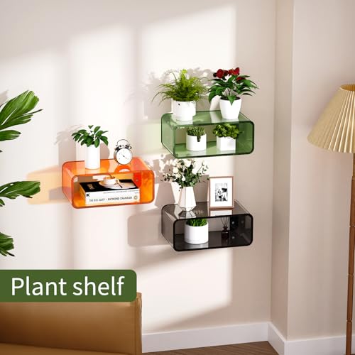 Acrylic Floating Nightstand, Bedside Table, Nightstand Shelf Wall Mounted Bedside Shelf (Green, Small) - color: Green