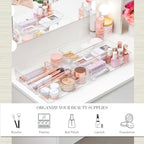 STORi SimpleSort 6-Piece Stackable Clear Drawer Organizer Set | 9" x 3" x 2" Rectangle Trays | Narrow Makeup Vanity Storage Bins and Office Desk Drawer Dividers | Made in USA - size: 9x3x2" (Set of 6)