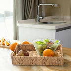 2 Pack Water Hyacinth Tray with Handles, Rectangular Wicker Serving Tray, Woven Serving Basket for Coffee Table, Bathroom, Living Room, Kitchen