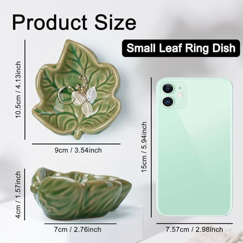 Jewelry Tray, Ceramic Leaves Jewelry Dish, Ring Holder Dish, Small Trinket Tray, Washable Key Bowl(Green) - color: Green