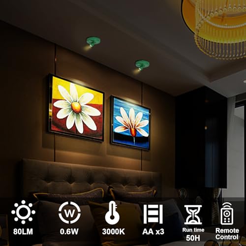 HAMVIDNE LED Spotlight, Battery Powered Picture Lights, Uplight Indoor, Puck Lights with Remote, Plant Spot Light for Wall Art Display Dartboard Painting Artwork Accent Closet-Green - color: Pure Green, size: 2 Pack