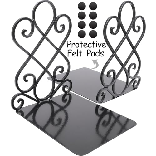 2Pairs Anwenk Vintage Bookends with Felt Pads 2.2LB Heavy Duty Bookend Holder Long Base, Luxury Art Book Stand Retro Antique Style,Non-Skid Felt Pads to Protect Bookshelf Bookcase-Black - color: Black-2pair