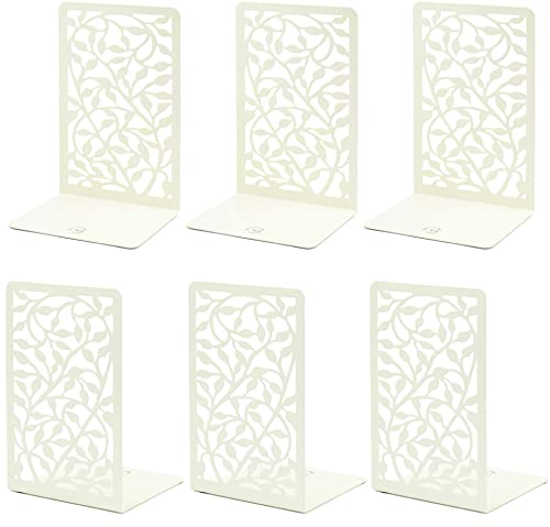CNK Book Ends Bookends for Decorative Books Holder Bookend Shelves End Hold Heavy Duty Holders Stoppers Metal Stopper Cute Boho Bookshelf Holds Cookbook Office Home Set of 6 Bookends Pair White - color: White Leaves 3 Pair