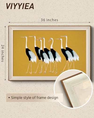 VIYYIEA Framed Wall Art for Living Room, Cranes Canvas Prints, Vintage Home Decor, Animals Oil Painting Picture, Bathroom Wall Decor Gifts for Friends or Family -【Seven Cranes】-(36L x 24W) - color: Animals-【Seven Cranes】, size: 36"L x 24"W