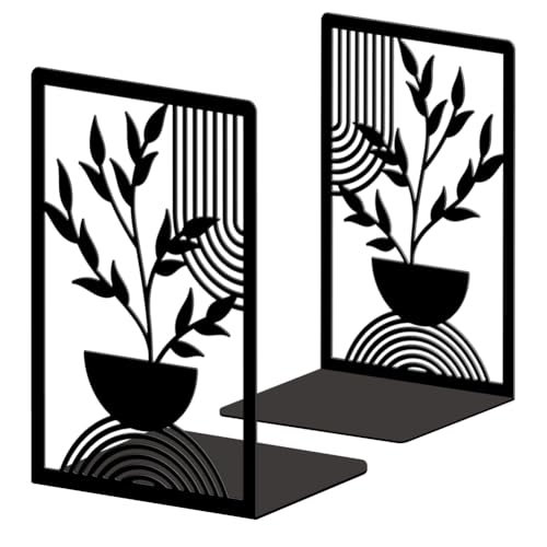 Peacoblue Metal Bookends for Shelves, Modern Decorative Heavy Duty Study Book Ends Stoppers for Office, Desk, Shelf, Room 5.3"x4.3"x7.9" Cast Iron Simple Tall Bookends 1 Pair (Bohemian Leaves) - style: Bohemian Leaves