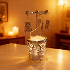 Carousel totary Candle Holder Spinning irthday Gifts for Women, Mom, Wife, Girlfriend, Sister, Her, Metal Windmill Tea Light for Female Friends (Silver owl) - color: Silver Owl