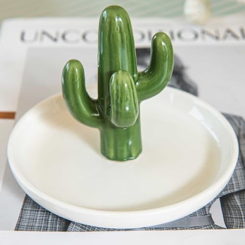 Cactus Ring Holder Dish, Ceramic Jewelry Tray Trinket Dish for Necklace Keychain Organizer, Cute Funny Birthday Wedding Mothers Day Gift for Women Friends Girls - style: Cactus
