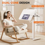 GTPLAYER Overbed Bedside Table with Wheels,Tiltable Hospital Bed Table Over The Bed, Pneumatic Adjustable Rolling Laptop Desk, Mobile Standing Desk for Hospital and Home Use (White) - color: White