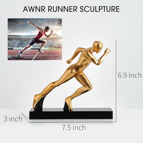 AWNR Male Runner Statue Abstract Figurine Gold Decor Resin Art Sculpture Modern Home Decor for Living Room TV Stand Desk Accents Shelf Decor Office Decorations Perfect Collectible - color: Gold Runner