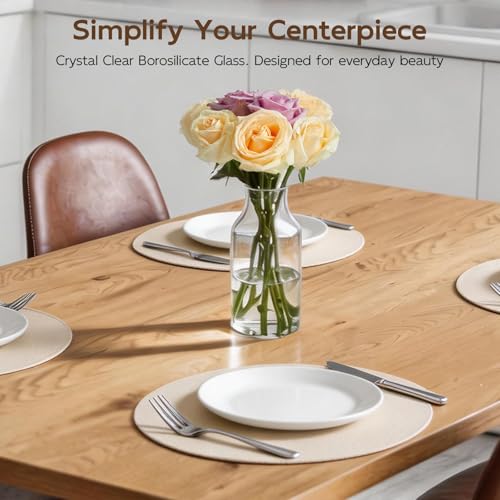 Clear Glass Vase, 3.5x7.6inch Glass Flower Vase for Plants, Wide Mouth Vase for Home, Wedding, Living Room, Dining Table - size: 3.5"Wx7.6"H