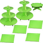 Zopeal 7 Pcs Dessert Table Display Set 3-Tier Cupcake Stand 1-Tier Cup Cake Display Tower Platters and Serving Trays Cardboard Cake Cookie Holders for Wedding Birthday Party Baby Shower(Green) - color: Green