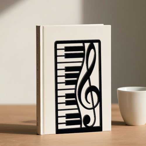 WADORN 1 Pair Piano Musical Notes Metal Decorative Bookend for Shelves, Heavy Duty Book Ends Non-Skid Books Holder Stand Black Book Support Stoppers for Music Books Desk Office Home, 5.3x4.3x7.9 Inch - color: Piano Musical Notes