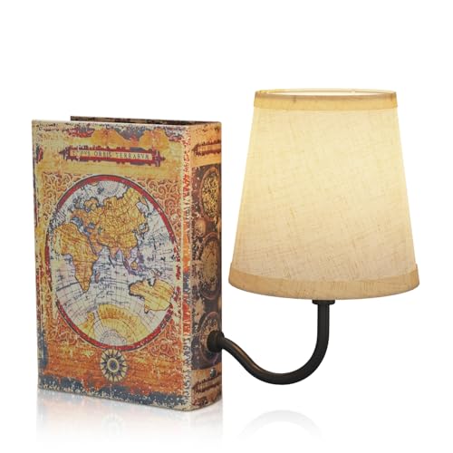 Vintage Bookshelf Lamp Rechargeable, Cordless Book Lamp with Linen Shade, Dimmable Touch Control Table Lamp, Modern Decorative Bookend, Bookshelf Lights for Office Home, Library, Study - style: Map