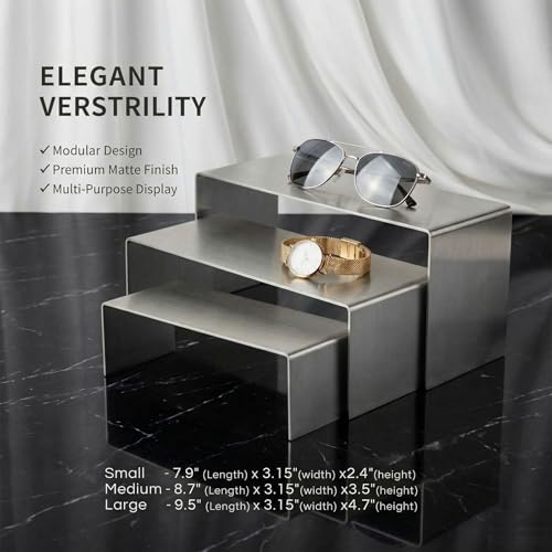 Display Stand Risers, Stainless Steel Display Shelf for Showcase, Dessert, Toys, Perfume (Brushed Nickel) - color: Brushed Nickel