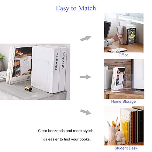 MerryNine 8 Pcs Plastic Acrylic Bookends, Clear Acrylic Non Skid Book Ends Organizer Bookshelf Decor Decorative Bedroom Library Office School Supplies Stationery Gift (7.08"x4.72"_4 Pairs) - color: Th:3mm/0.12", size: 8 Pcs - 7.08 x 4.72 in