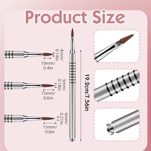 3 Pack 3D Flower Brush for Acrylic Nail Brush #2#4#5 Kolinsky Nail Art Brushes for Acrylic Nails Flower Nails Design Brushes for Sculpture with Non Slip Grip Handle, Silver