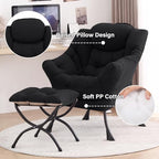 Tiita Lazy Chair with Ottoman, Black Modern Large Accent Chair, Comfy Leisure Sofa Armchair with Ottoman, Reading Chair with Footrest for Bedroom, Living Room, Dorm Rooms, Black - color: Peach Skin Black