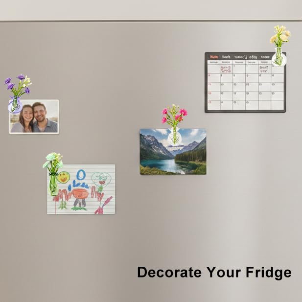 Mini Vase Magnets for Fridge, 10pack Cute Tiny Magnetic Glass Vases Refrigerator Accessories, Real Flowers Pot Magnet, Funny Aesthetic Plant Pot Locker Office Kitchen Decoration, Small Magnet Bud