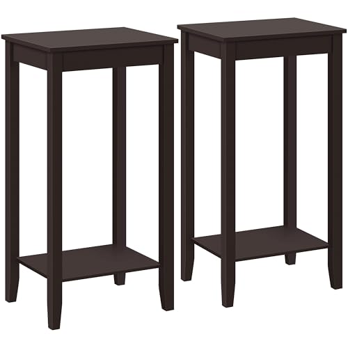 Yaheetech Side Table Set of 2, Wooden End Tables with Storage Shelf and Solid Wood Legs, 29in High Telephone Table Narrow Sofa Side Tables for Living Room/Small Spaces/Hallway/Study, Dark Coffee - style: Double