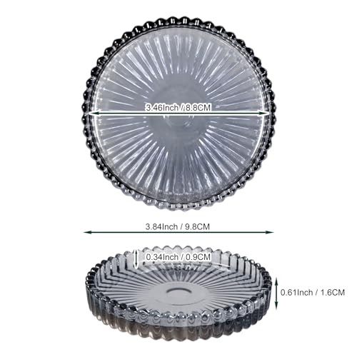 3.8 Inch Grey Glass Pillar Candle Holder Plates Set of 4 Coaster Holder Round Candle Stand for Table Centerpieces, Wedding,Party,and Home Decor - color: Gray