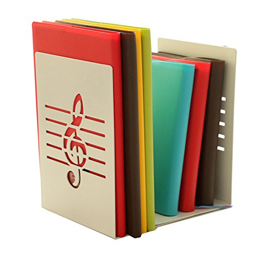 A Pair of Fashion Creative Music Note Solid Metal Book Stand Bookends for Kids Music Lover Home Office Decoration (White) - color: White