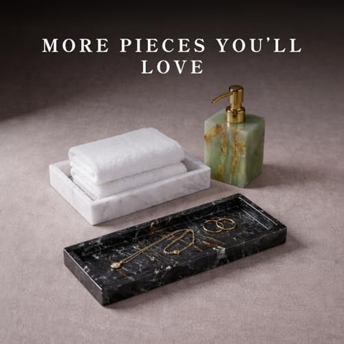 Bey-Berk Atticus Marble Bath Tray (White), 14.25" x 3.75" x 4", Genuine Stone Vanity Organizer - color: White