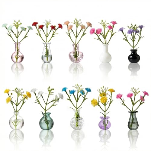 10-Pack Magnetic Mini Bud Vases Gift Set – Mixed Styles & Colors Glass Decor for Fridge & Locker – Upgraded Heavy-Duty Magnets – Unique Small Gifts for Teachers, Coworkers & Home Office - color: Jewel-tone Glass Mix