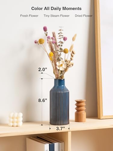 STHIE Ceramic Flower Vase, Minimalist Modern Home Decorative Vase, 8 Inch Pampas Grass Vases for Kitchen, Bedroom, Office, Living Room, Bathroom, Shelf Centerpiece Table （Blue ） - color: 2 Blue