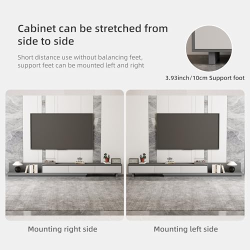 Mid-Century Modern Extendable TV Stand with Ample Storage for Living Room – Adjustable TV Cabinet from 78.7" to 130", 3-Drawer Entertainment Center, Grey - color: Grey