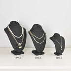 MOOCA 2 Pcs Set Small Linen Covered Wood Jewelry Display Necklace Chain Jewelry Bust Display Holder Stand, Necklaces Mannequin, 7 1/4" Height, Black Linen - color: 4) Black Linen, 2 pieces