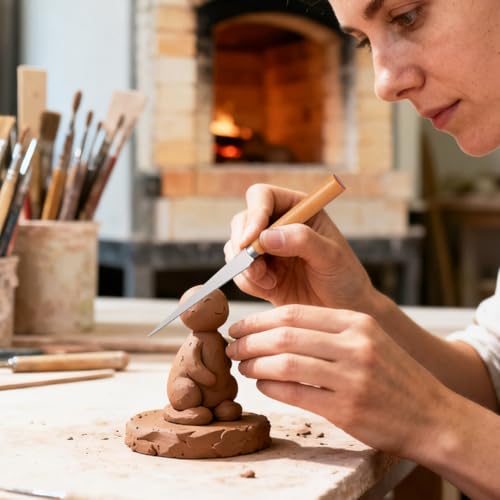 WRITWAA 2Pcs Fettling Knife Set for Pottery Clay Sculpting with Wooden Handle Stainless Steel Carving Tools for Ceramic and Woodworking Art Projects 8.26In