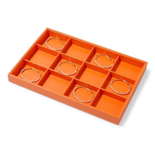 12 Grids PU Leather Bracelets Tray Stackable Jewelry Organizer Trays for Drawer Bracelet Bangle Holder Earrings Watches Storage (Orange) - color: Orange, size: 12 Grid