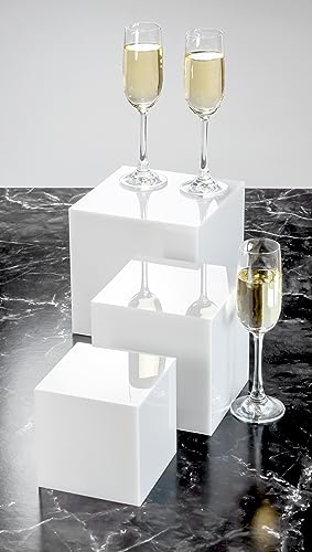 Red Co. Set of 3 Glossy White Acrylic Cube Display Nesting Riser Stands with Hollow Bottoms - 2-Pack - color: White, size: 4",5",6" - 2 pack