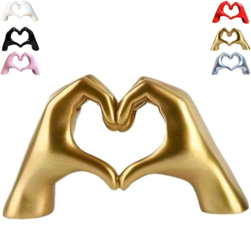 Heart Hands Sculpture Decor, Love Hand Statue Room Decoration, Love Finger Sculpture for Shelf Coffee Table Office Bedroom Bookshelf Small Ornament Home Decoration (Yellow) - color: Yellow