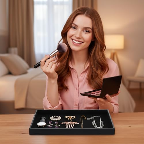 Kifmurase 6 Pack Velvet Jewelry Trays for Drawers, Black Jewelrys Display Tray Stackable Jewelry Organizer Trays Bracelet Ring Earring Necklace Organizer Empty Plate for Drawers Countertop