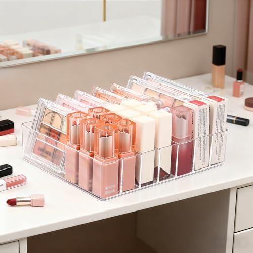 Makeup Organizer for Eyeshadow Palette and Lipstick Organizer, 7 Section Divided Makeup Palette Organizer for Lipstick Highlighter, Skincare Cosmetic Display Cases for Bathroom - style: 1-Pack