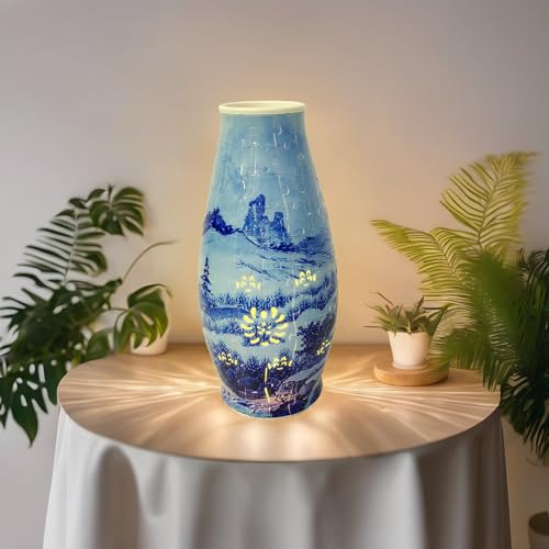 3D Puzzles for Adults Unique Flower Vase,LED Lamp 3D Puzzle Vase Crafts for Adults DIY Gift Home Office Decor Table Centerpiece - color: Vintage Blue