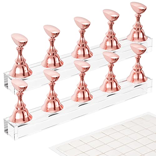 Nail Stand Acrylic Nail Art Display Stand Magnetic Nail Tips Practice Holder 54 Pcs Reusable Adhesive Putty for DIY Painting Nails Stand kit (Rose Gold) - color: Rose Gold