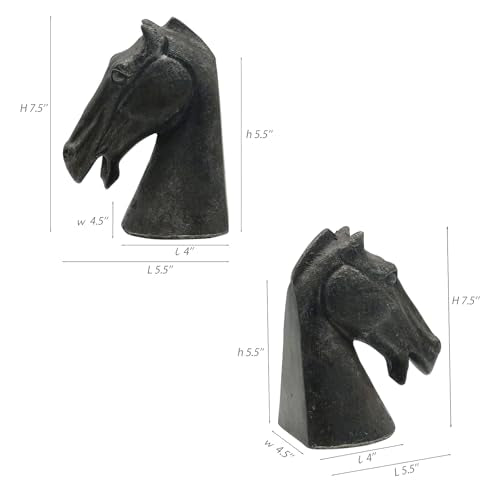 Lukitas Horse Head Decorative Bookends - Heavy Duty Non-Slip Book Holders, Modern Equestrian Ornaments for Office Home Bookshelf Decor, Black, Resin 7.5'' - color: Horse Head