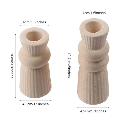 2Pcs Beige Ceramic Candle Holders Candlestick Holder Set Table Centerpiece Taper Candle Holders Desktop Decoration for Home Decor