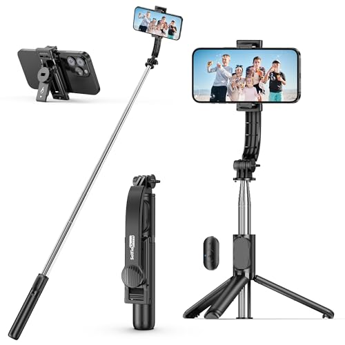 SelfieShow Selfie Stick, Extendable Selfie Stick Tripod with Wireless Remote and Tripod Stand, Portable, Lightweight, Compatible with iPhone 17 16 15 14 13 12 Pro Xs Max/Samsung Smartphone and More - style: Black