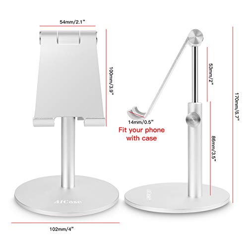 AICase Telescopic Adjustable iPad Holder,Universal Multi Angle Aluminum Stand Compatible with iPhone Smart Cell Phone/Tablet/iPad(4-13 inch), Silver - color: Silver